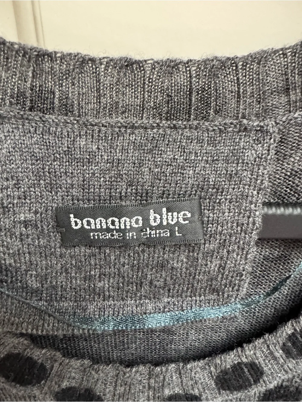 Banana Blue Gray Wool Top With Black Polka Dots